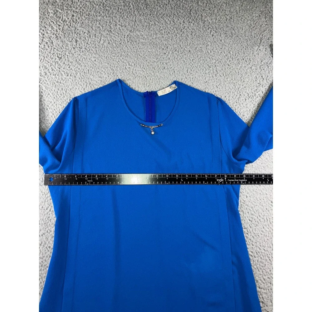 Tunic‎ Dress 10-12 Cobalt Blue Embellished Lagenlook Layering Long Sleeve Modest